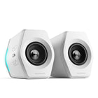 Hecate by Edifier - G2000 Enceintes stéréo de jeu multi-entrées Bluetooth avec lumières RGB - Blanc-Armoire unique en forme de colonne avec élévation de 10 degrés et cavité isométrique de 0,65 L, panneau mat et gravure laser en métal, logo sérigraphié et patins antidérapants