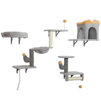 PawHut - Étagères murales pour chat, ensemble de 4 pièces de mobilier - gris clair-Ensemble de 4 pièces créant un espace ludique pour plusieurs chats 