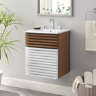 Modway - Render Fixation murale de 18" Vanette de salle de bain - Blanc Noyer Blanc-Coiffeuse à grains de noyer