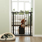 PawHut - Barrière pour animaux extra large 30"-32" avec petite porte - 35"H - Noir-Livrée avec un bloc de verrouillage inférieur, ce qui améliore la stabilité