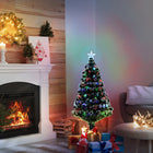 HOMCOM - Arbre à feuilles persistantes artificiel à fibres optiques LED pré-éclairé de 4ft-Une décoration étoilée est attachée à l'arbre ajoutant une lueur de festival à votre maison 