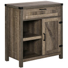 HOMCOM - Buffet vaisselier 30 po L - chêne foncé-La façade de style porte de grange et la quincaillerie foncée évoquent un charme rustique dans votre maison 