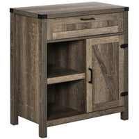 HOMCOM - Buffet vaisselier 30 po L - chêne foncé-La façade de style porte de grange et la quincaillerie foncée évoquent un charme rustique dans votre maison 