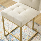 Modway - Privy Acier inoxydable doré Tissu rembourré Tabouret de comptoir - Beige doré-Touffe élégante de biscuits