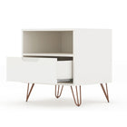 Manhattan Comfort - Rockefeller Table de Nuit 1 Tiroir Style Mid-Century Modern 51 cm - Blanc - Lot de 2-Pieds évasés en fil métallique à la mode pour une durabilité accrue