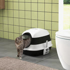 PawHut - Boîte à litière pour chat avec couvercle, couverte avec côtés hauts - noir-Grille à litière, qui empêche les chats de disperser la litière dans la maison 