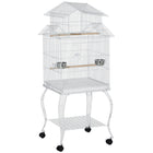 PawHut - Grande cage à oiseaux 53 po H avec support roulant amovible, étagère de rangement - blanc-Une grande porte avant et deux portes pour la nourriture pour un accès facile 