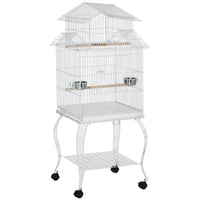 PawHut - Grande cage à oiseaux 53 po H avec support roulant amovible, étagère de rangement - blanc-Une grande porte avant et deux portes pour la nourriture pour un accès facile 