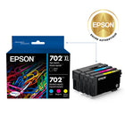 Epson - Cartouches d'encre T702 - Noir grande capacité/Couleur standard CMJ-Manipulation sans souci - impressions résistantes au maculage, à la décolouration et à l’eau