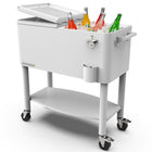 Permasteel - Glacière de patio roulante 80 pintes avec séparateur et étagère - blanche-Fonctions supplémentaires : ouvre-bouteilles et récupérateur de capsules