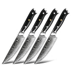 Minimal - Ensemble de couteaux à steak Damascus Black G10 de 4 pièces, service pour 4 personnes-Acier Damas forgé 67 couches avec noyau en acier VG10