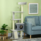 PawHut - Arbre à chat 57,5 po avec poteaux à griffer, lit, maison, jouets - gris-La housse en feutre est amovible et lavable pour un nettoyage facile 