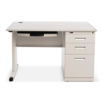 CB Office Stellia Metal Utility Computer Desk - Matte White and Grey-Bureau d’ordinateur utilitaire en acier avec classeur en acier pour rangement de documents en format lettre ou légal