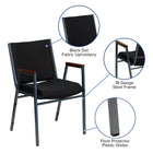 Flash Furniture – Chaise empilable robuste à revêtement noir à motifs et rembourrage épais de 3 pouces Hercules, avec accoudoirs-Appuis-bras recouverts en bois de cerisier