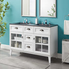 Modway - Isle Double 48" Armoire à coiffeuse de salle de bain - Blanc Noir-Portes vitrées à vitres