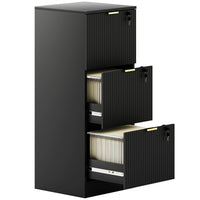 HOMCOM - Classeur vertical à 3 tiroirs rainurés pour documents format lettre/A4 avec serrure - noir-Conception compacte s'adapte parfaitement aux petits espaces 
