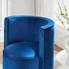 Modway - Della Performance Velvet Tissu Chaise pivotante - Marine-Base pivotante en fer revêtue en poudre