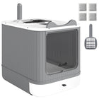 PawHut - Boîte à litière pour chat avec couvercle, entrée frontale, sortie par le dessus pour chats moyens - blanc-Conception astucieuse avec entrée frontale et sortie par le dessus, évitant la dispersion de la litière et gardant vos sols propres 
