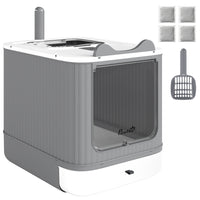 PawHut - Boîte à litière pour chat avec couvercle, entrée frontale, sortie par le dessus pour chats moyens - blanc-Conception astucieuse avec entrée frontale et sortie par le dessus, évitant la dispersion de la litière et gardant vos sols propres 
