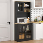 HOMCOM - Armoire de cuisine avec 3 unités, 2 étagères ouvertes et plan de travail - noir-Une étagère réglable dans l’armoire supérieure permet des options de rangement flexibles 
