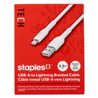 Staples - TECH Câble tressé de chargement Lightning vers USB-A - 3,3 pi - blanc-Câble USB-A vers Lightning de 3,3 pi (1 m) qui peut transférer des données à des vitesses allant jusqu’à 480 Mb/s