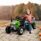 Aosom - Tracteur à pédales 12v pour enfants avec remorque, son de démarrage musical - vert-7 phares avant et 4 feux arrière pour égayer la route 