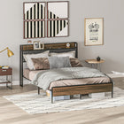 HOMCOM - Cadre de lit taille standard avec tête de lit de rangement et chargeur - noyer-La tête de lit rembourrée offre un soutien confortable pour lire ou se détendre 