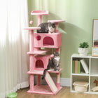 PawHut - arbre à chat 54 po avec poteaux à griffer, condos - rose-Comprend des poteaux à griffer et une rampe pour satisfaire les instincts naturels de griffade 