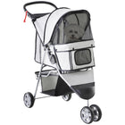 PawHut - Poussette de luxe pour animaux à 3 roues avec frein, auvent, porte-gobelets, gris-Conception légère et pliable qui simplifie le rangement et le transport 