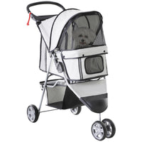 PawHut - Poussette de luxe pour animaux à 3 roues avec frein, auvent, porte-gobelets, gris-Conception légère et pliable qui simplifie le rangement et le transport 