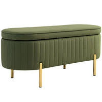 HOMCOM - Banc ottoman de chambre rembourré à canaux - vert foncé-Design ovale avec des canaux matelassés qui rehausse l'élégance de toute pièce 