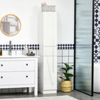 Kleankin - armoire de rangement de salle de bain haute avec portes et tiroir - blanc brillant-Système push-to-open assurant une utilisation facile d’une simple pression 