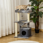 PawHut - Arbre à chat tour à plusieurs niveaux avec maison pour chaton et poteau à griffer - gris-Recouvert d'un tissu peluche doux et confortable 