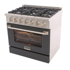 Kucht - 36 po Série KNG Cuisinière Pro Style au gaz propane - Acier inoxydable/Gris ciment-Grilles de cuisson robustes en fonte résistantes à la chaleur intense permettant de déplacer les ustensiles d’un brûleur à l’autre sans les soulever