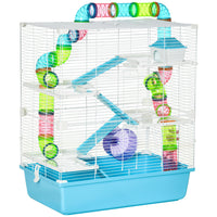 PawHut - Cage pour Hamster 5 Niveaux avec Système de Tunnels - Bleu Clair-Le système de tubes de jeu ajoute plus de plaisir et permet à votre petit animal de se déplacer librement