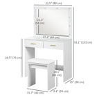 HOMCOM - Coiffeuse avec miroir et lumières - 31,5 po L x 15 po l x 53,1 po H - blanc-Panneau de particules revêtu de mélamine avec pieds antidérapants assure la stabilité 