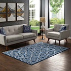 Modway - Frame Treillis marocain de transition Tapis de 5 pi l x 8 pi L - Bleu morcoccan et ivoire-Tissage serré à poil bas