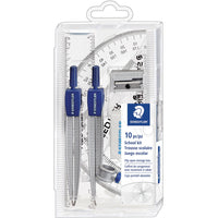 Staedtler - Coffret de mathématiques 10 pièces - Bleu/Argent-Coffret scolaire de mathématiques de 10 pièces