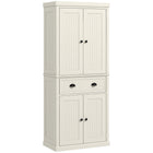 HOMCOM - Armoire de cuisine autoportante 72 po avec tiroir - blanc crème-Design moderne et élégant avec des panneaux à lattes et des poignées antiques 