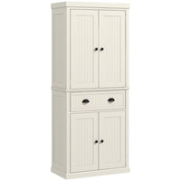 HOMCOM - Armoire de cuisine autoportante 72 po avec tiroir - blanc crème-Design moderne et élégant avec des panneaux à lattes et des poignées antiques 