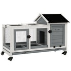 PawHut - Clapier à lapin avec roues, rampe, enclos et plateau - gris - 42,5 po L x 22,8 po l x 29 po H-Cadre en bois de sapin massif 