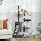 PawHut - arbre à chat 53 po avec condo, grand centre d’activités pour chaton - gris foncé-Large base épaisse en panneau de particules et sangle anti-basculement pour garder l'arbre à chat stable et sécurisé 