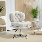 HOMCOM - Chaise de bureau sans accoudoirs avec siège large et épais, rembourré - blanc-Housse en tissu aspect lin respirante pour plus de confort et de ventilation