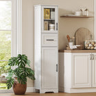 HOMCOM - Armoire de salle de bain étroite autoportante 67 po, blanche-Son design mince et élancé permet de gagner de la place au sol, idéal pour les petites pièces et les coins 