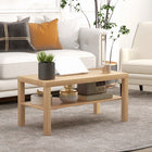 HOMCOM - Table basse 2 niveaux avec étagère de rangement pour salon - bois naturel-Étagère ouverte en bas pour ranger ou exposer des livres et des magazines