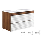 Modway - Render Support mural de 36" Vanette de salle de bain - Blanc Noyer Blanc-Conception murale