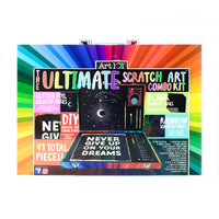 Art 101 - Kit combo ultime d'art à gratter - Ensemble de 41 pièces-Utilisez votre outil de grattage pour tracer les motifs et révéler des couleurs amusantes ou des arrière-plans scintillants