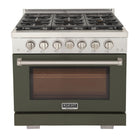 Kucht - 36 po Série KFX-X Cuisinière Pro Style au gaz naturel - Acier inoxydable/Vert olive-Brûleur rocket power de 21 000 btu pour un saisissage rapide