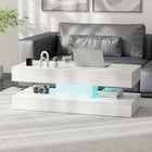 HOMCOM - Table basse effet marbre avec éclairage LED - blanc brillant effet marbre-Plateau spacieux et étagère ouverte pour un rangement facile d'accès