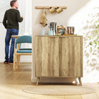 HOMCOM - Buffet à rainures 30,3 po L avec rangement - chêne-Le dessus du meuble met en valeur les vases et les œuvres d’art 